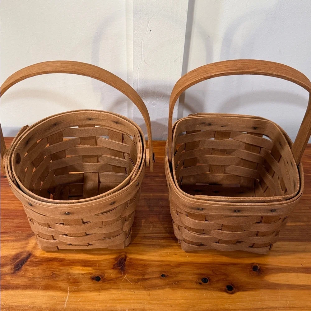Vintage 1988 Longaberger Round & Square Baskets Set of 2